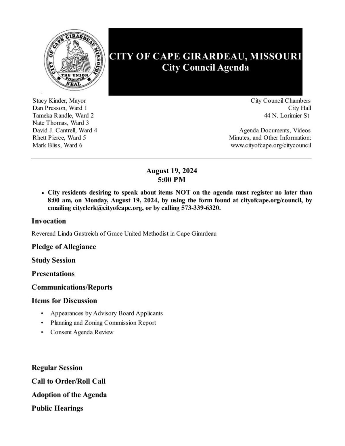 city of cape girardeau meeting agenda