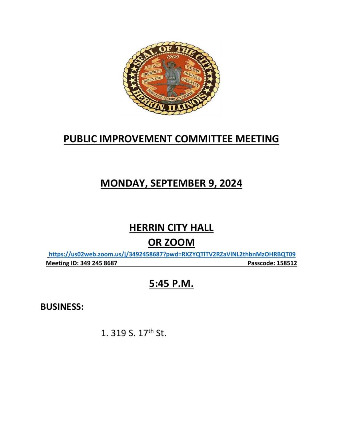 public improvement committee meeting agenda