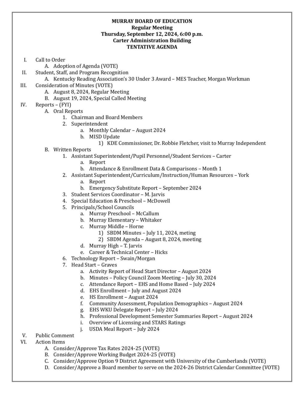 murray board of education meeting agenda