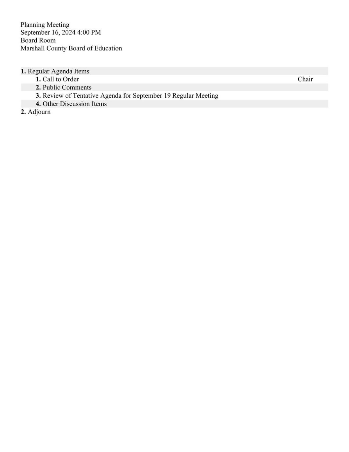 marshall county board of education meeting agenda