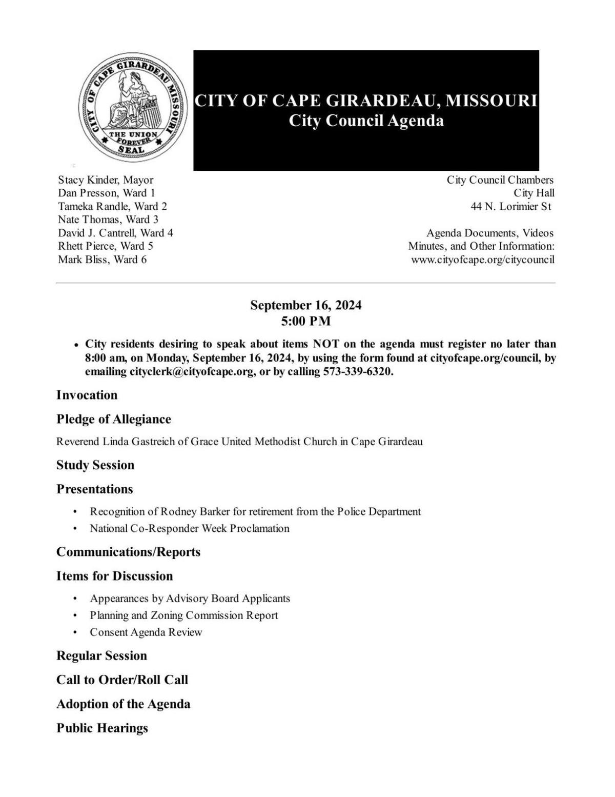 city of cape girardeau meeting agenda