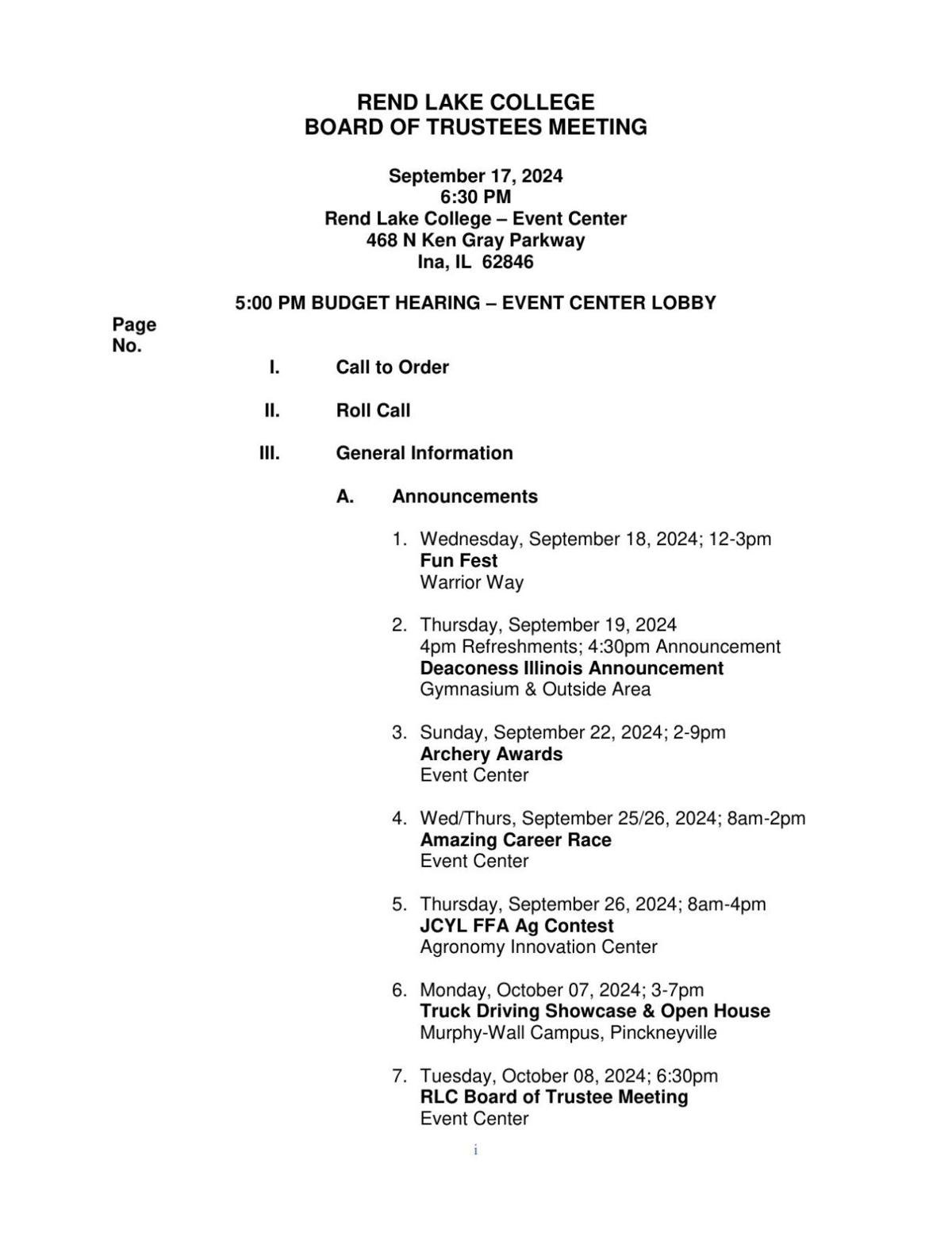 Rend Lake budget hearing Sept. 17